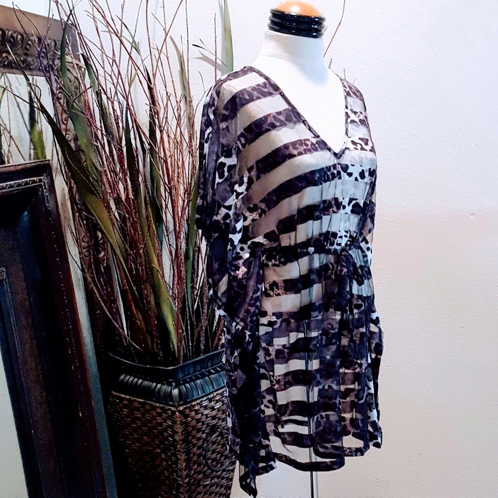 Sheer animal print stripe beach coverup 💕